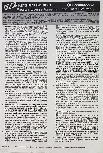 C= Amiga Logo: Program License Agreement and Limited Warranty - SN