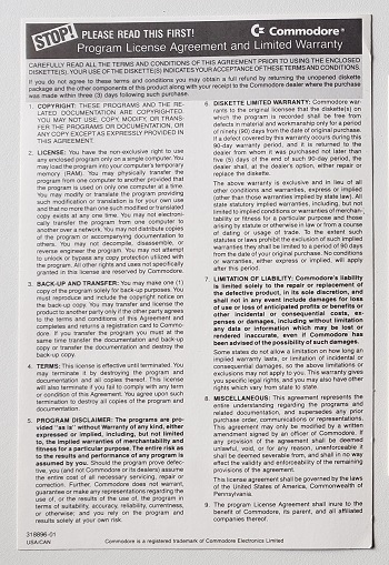 Commodore C1670: Program License Agreement - CA1173938