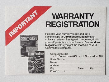Commodore C1660: Warranty Registration Card - 181159